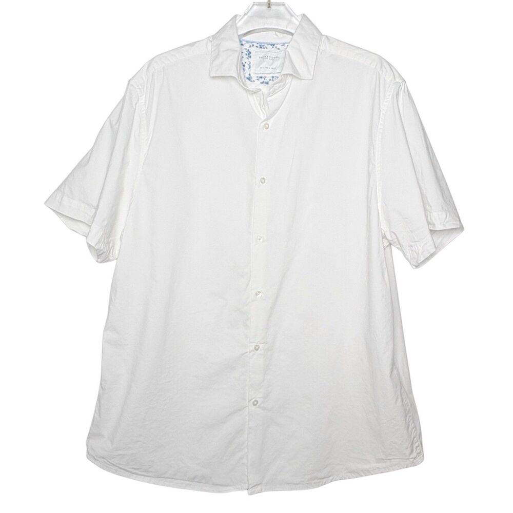 Denim & Flower Ricky Singh Men's XL Shirt White Short Sleeve 100% Cotton Preppy